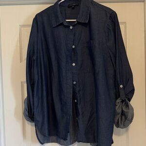 Navy Button-Front Women's Blouse
